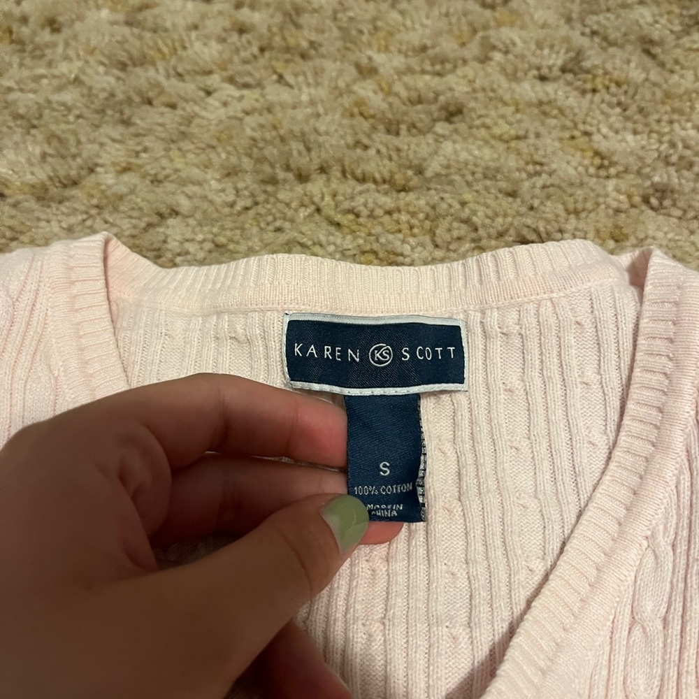 Karen Scott light pink cable knit small long sleeve